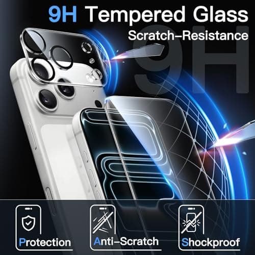 JETech Coque 5 en 1 pour iPhone 17 Pro 6,3 Pouces | Protection D'écran en Verre Trempé & Protecteur d'Objectif Caméra |