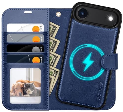 OCASE Coque iPhone 17 Pro 2-en-1 RFID Blocage Anti-Choc PU Cuir Portefeuille, Étui Étanche pour iPhone 17 Pro (6,3'', 20 — Bleu