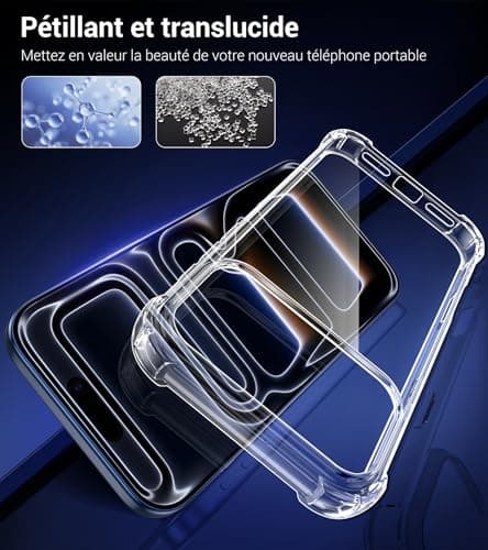 FLLAO 4 en 1 Coque pour iPhone 17 Pro Max | Protection Antichoc Antirayures | Housse Coussin d'Air Intégré | Usager Avan