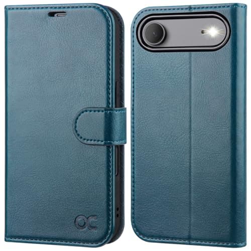 OCASE Coque en Cuir PU pour iPhone 17 Pro Max - Protection Antichoc et RFID Blocking - Noir — Bleu Paon