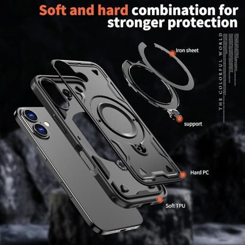 PanXCase Coque Étui Armor Métallique Anneau Magnétique pour iPhone 17 - Protection Anti-Choc Grade Militaire Armée (Blac