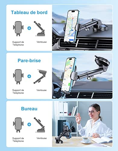 CIRYCASE Support Téléphone Voiture | Ventouse Ultra Puissante / Rotation 360° à Una Main / Pour Smartphone 4-7"