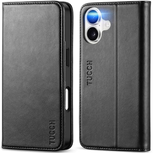 TUCCH Coque pour iPhone 17 5G 2025 Noir | Blocage RFID, Portefeuille à Clapet, Protection Antichoc TPU, Support 3 Fentes
