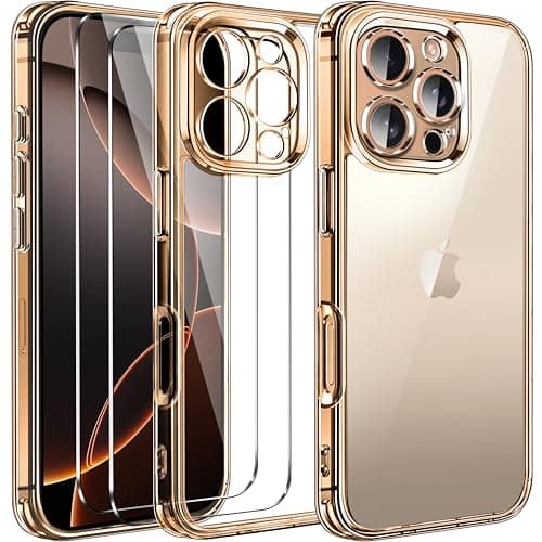 Anti-Jaunissement Clair Coque Ivoler pour iPhone 17 Pro Max | Protection Militaire Antichoc | Verre Trempé Transparent — Gold