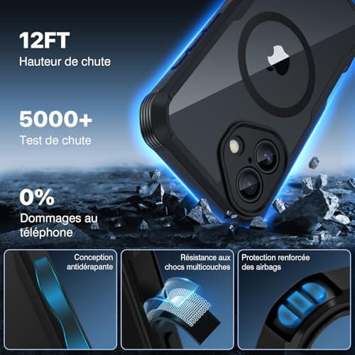 CENHUFO Magnétique Anti Espion Coque Magnétique iPhone 17 Noir - Protection écran et Caméra, Compatible MagSafe, 9H Dura