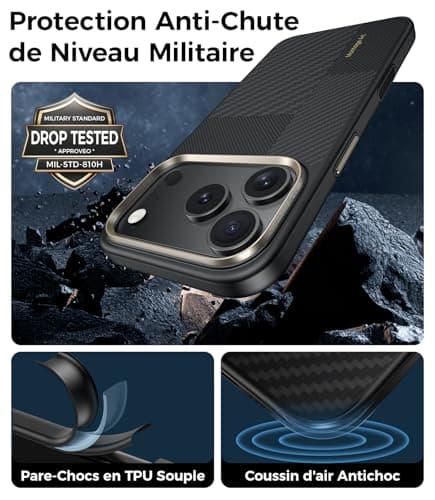 BENKS Coque iPhone 17 Pro MagSafe Protection Militaire Kevlar TPU défense tối ưuisée & protection contre les chocs
BENKS