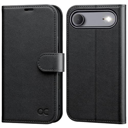 OCASE Coque en Cuir PU pour iPhone 17 Pro Max - Protection Antichoc et RFID Blocking - Noir — Litchi Noir