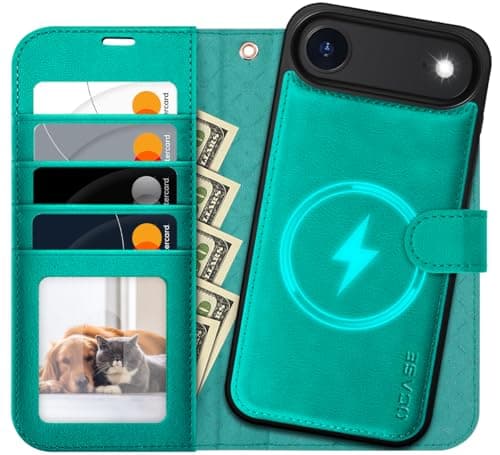 OCASE Coque iPhone 17 Pro 2-en-1 RFID Blocage Anti-Choc PU Cuir Portefeuille, Étui Étanche pour iPhone 17 Pro (6,3'', 20 — Bleu Vert