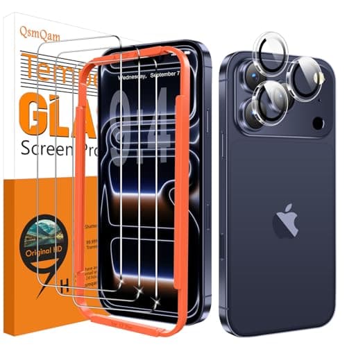 Verre trempé QsmQam 3 Pièces pour iPhone 17 Pro 6.3", Protection militaire écran 9H+, Caméra arrière protégée, Outils d'
