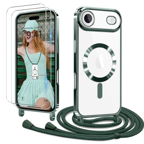 Coque Etanger pour iPhone 17 Violet avec Cordon Magnetique & 2×Verre Trempé — Vert
