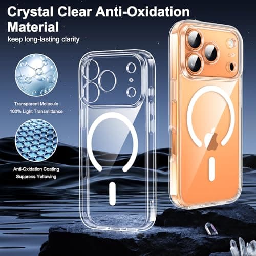 Helssitot Coque Magnétique iPhone 17 Pro Transparente + 2 Verres Trempés Anti-Espion Compatible MagSafe Militaire Protec