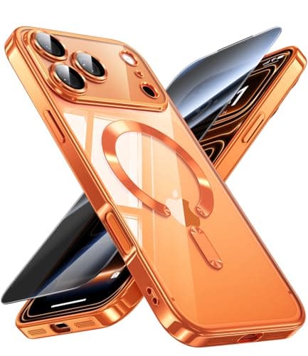 Coque JUESHITUO pour iPhone 17 Pro Max MagSafe - Protection Intégrée pour Lentille, Antichoc et Anti-Poussière, Housse É — Orange Verre Privacy