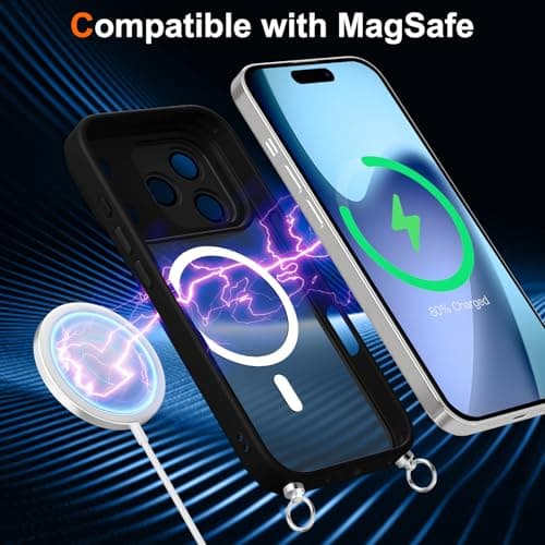 Woijrly Coque Magnétique pour iPhone 17 Pro Max, Noire avec Cordon et MagSafe Protection Arrière Mat