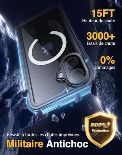 Coque Lanhiem IP68 Waterproof Étanche pour iPhone 17 - Noir | Antichoc 360° Incassable| Protection Écran + Caméra| Compa