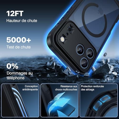 CENHUFO Magnétique Coque iPhone 17 Pro Max Intégrale 9H Protection Écran et Caméra, Antichoc Compatible MagSafe - Noir