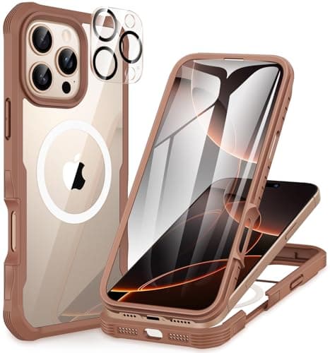 CENHUFO Magnétique Coque iPhone 17 Pro Max Intégrale 9H Protection Écran et Caméra, Antichoc Compatible MagSafe - Noir — Marron Désert