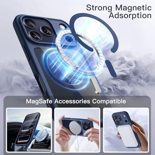 JETech Coque Magnétique Magnifique pour iPhone 17 Pro Max 6,9 Pouces, Étui Housse Antichoc Compatible MagSafe (Bleu Fonc