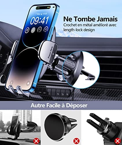 Glangeh Support Telephone Voiture Voiture Compatible iPhone 17 Pro Max, Rotatif 360°, Prix Concis (2025 Clip Amélioré)