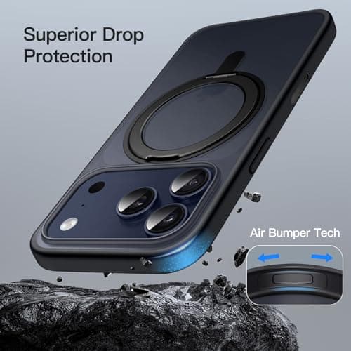 JETech Coque Anneau Rotatif à 360 Degrés Noir pour iPhone 17 Pro 6,3 Pouces avec Bouton de Contrôle de Caméra Compatible