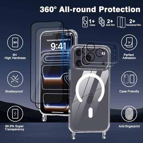 Nupcknn Magnétique Coque iPhone 17 Pro Max Magsafe | Protection Complète 2 Verres Trempés & 2 Caméras | Transparent Coll
