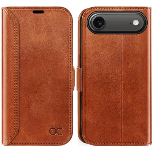 OCASE Coque en Cuir PU pour iPhone 17 Pro Max - Protection Antichoc et RFID Blocking - Noir — Série Rétro Brun