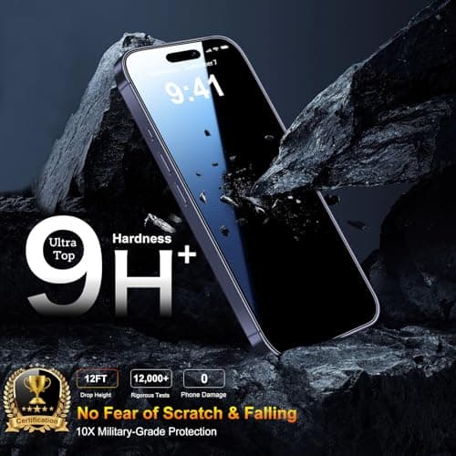 Verre trempé QsmQam 3 Pièces pour iPhone 17 Pro 6.3", Protection militaire écran 9H+, Caméra arrière protégée, Outils d'