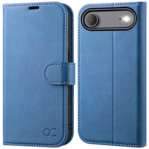 OCASE Coque en Cuir PU pour iPhone 17 Pro Max - Protection Antichoc et RFID Blocking - Noir — Bleu Clair