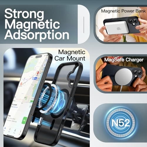 Coque JETech Magnétique iPhone 17 6,3", Compatible MagSafe, Housse Translucide Mat Anti-Chocs Noir