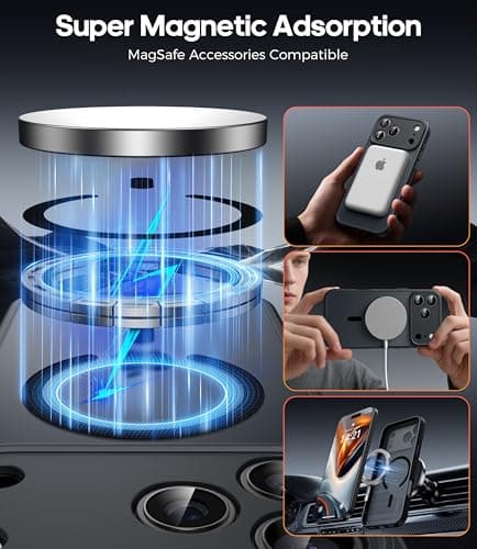 Magnétique Coque FLLAO pour iPhone 17 Pro Max Noir | Protection Totale MagSafe 2 Verre Trempé | Arrière Mat Antichoc Glo