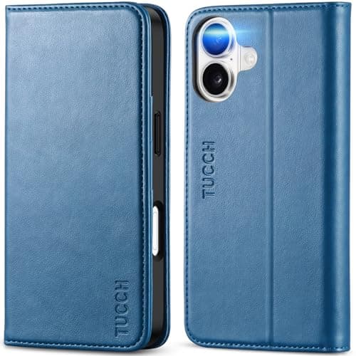 TUCCH Coque pour iPhone 17 5G 2025 Noir | Blocage RFID, Portefeuille à Clapet, Protection Antichoc TPU, Support 3 Fentes — Bleu Lac