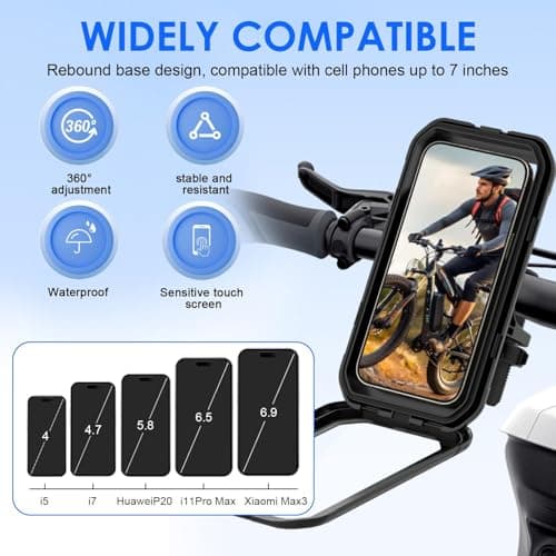 Support Téléphone Moto Étanche 360° Rotation Anti-Vibration pour VTT et Vélo Scooter 5,5-7,0 Pouces Smartphones    
Supp