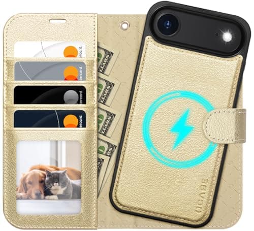 OCASE Coque iPhone 17 Pro 2-en-1 RFID Blocage Anti-Choc PU Cuir Portefeuille, Étui Étanche pour iPhone 17 Pro (6,3'', 20 — Dorée
