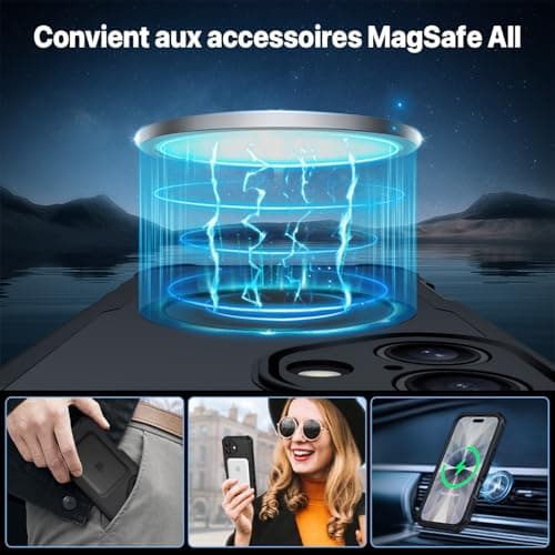 CENHUFO Magnétique Anti Espion Coque Magnétique iPhone 17 Noir - Protection écran et Caméra, Compatible MagSafe, 9H Dura