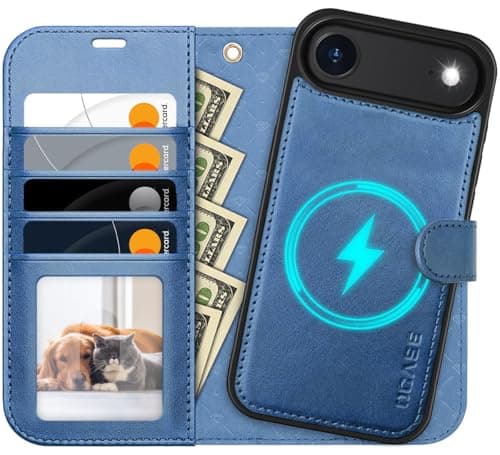 OCASE Coque iPhone 17 Pro 2-en-1 RFID Blocage Anti-Choc PU Cuir Portefeuille, Étui Étanche pour iPhone 17 Pro (6,3'', 20 — Bleu Clair