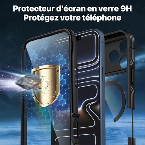 CENHUFO Magnétique Coque iPhone 17 Pro Max Intégrale 9H Protection Écran et Caméra, Antichoc Compatible MagSafe - Noir