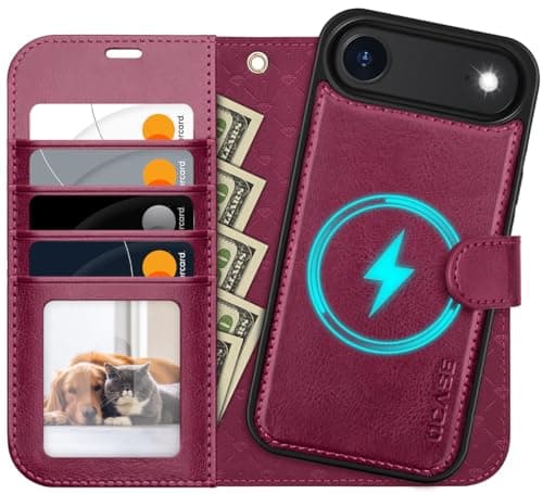 OCASE Coque iPhone 17 Pro 2-en-1 RFID Blocage Anti-Choc PU Cuir Portefeuille, Étui Étanche pour iPhone 17 Pro (6,3'', 20 — Bourgogne