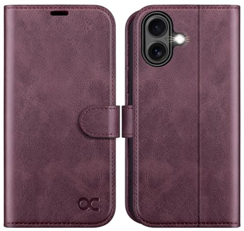 OCASE Coque en Cuir PU pour iPhone 17 Pro Max - Protection Antichoc et RFID Blocking - Noir — Rouge Pourpre