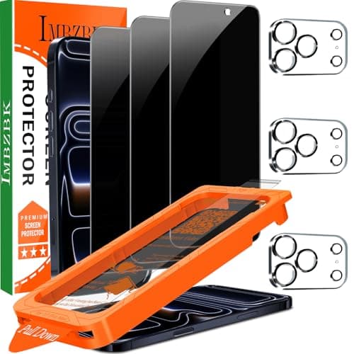 IMBZBK Verre Trempé iPhone 17 Pro Max - Qualité Militaire, 9H+ Anti-Rayures, Anti-Espion & Dépoussiérage Automatique, 3+
