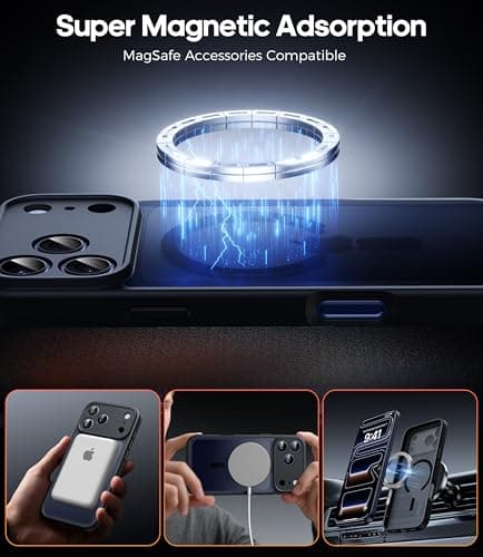 Coque Magnétique FLLAO pour iPhone 17 Pro Noir | 2 Verres Trempés + Protection MagSafe | Protection Totale et Étui Mat T