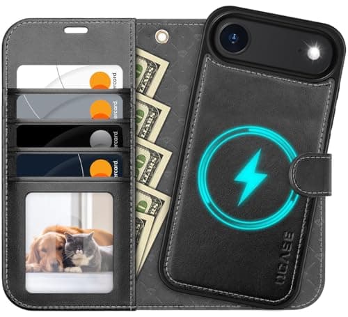 OCASE Coque iPhone 17 Pro 2-en-1 RFID Blocage Anti-Choc PU Cuir Portefeuille, Étui Étanche pour iPhone 17 Pro (6,3'', 20 — Noir Gris