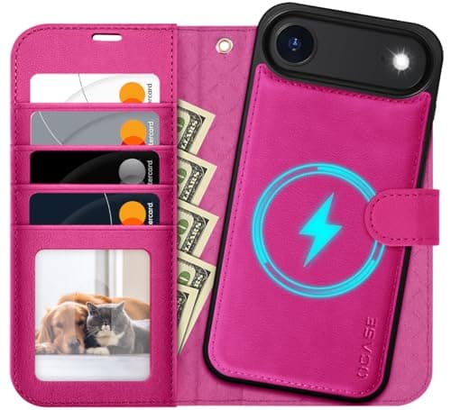 OCASE Coque iPhone 17 Pro 2-en-1 RFID Blocage Anti-Choc PU Cuir Portefeuille, Étui Étanche pour iPhone 17 Pro (6,3'', 20 — Rosé Rouge