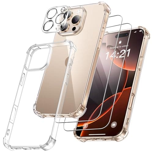 FLLAO Coque 4 en 1 pour iPhone 17 Pro | Verre Trempé x2 & Coussin d'Air IntÉgrÉ | Protection Antichoc & Antirayures | Ho — transparent