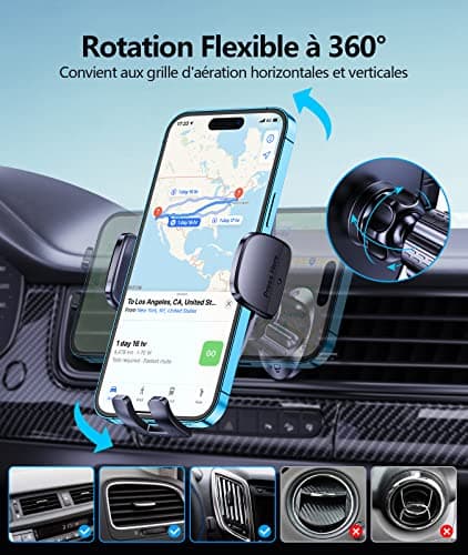 Glangeh Support Telephone Voiture Voiture Compatible iPhone 17 Pro Max, Rotatif 360°, Prix Concis (2025 Clip Amélioré)