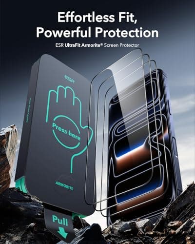 Protection Écran ESR Verre Trempé iPhone 17 Pro Max 9H+ Incassable, Lots de 3 Panneaux UltraFit Mis à Jour Global Recycl