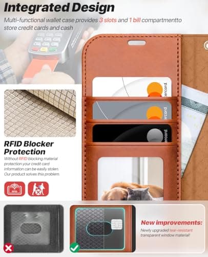 OCASE Coque iPhone 17 Pro 2-en-1 RFID Blocage Anti-Choc PU Cuir Portefeuille, Étui Étanche pour iPhone 17 Pro (6,3'', 20