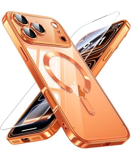 Coque JUESHITUO pour iPhone 17 Pro Max MagSafe - Protection Intégrée pour Lentille, Antichoc et Anti-Poussière, Housse É — Orange