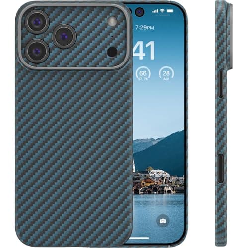 Coque Carbon Memumi Ultra Mince pour iPhone 17 Pro Max - Anti-dérapant et Protection Avancée - Noir — Bleu