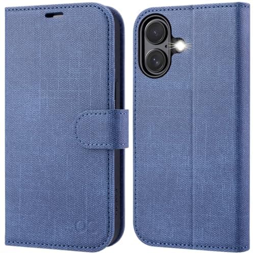 OCASE Coque en Cuir PU pour iPhone 17 Pro Max - Protection Antichoc et RFID Blocking - Noir — Denim Bleu