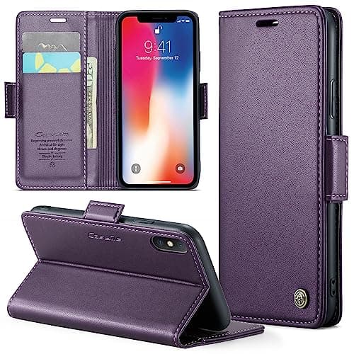 Phernykas Coque iPhone 17 Pro Max Noir Étui Portefeuille Wallet en Cuir PUProtection Antivol Folio Magnétique RFID — Purple