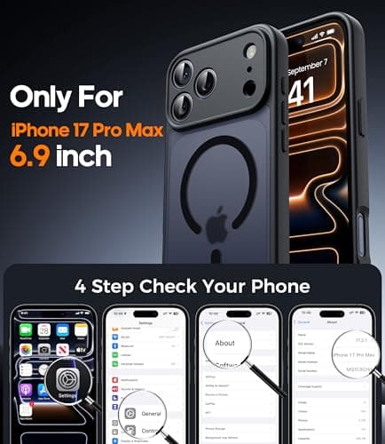 Magnétique Coque FLLAO pour iPhone 17 Pro Max Noir | Protection Totale MagSafe 2 Verre Trempé | Arrière Mat Antichoc Glo